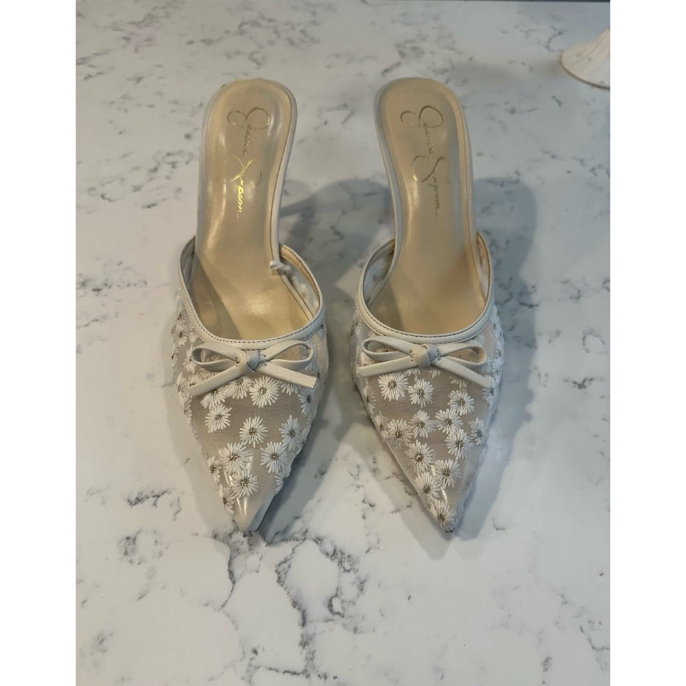 JESSICA SIMPSON Ivory Dolly Daisy Mesh Heels - Size 10 - Picture 4 of 12